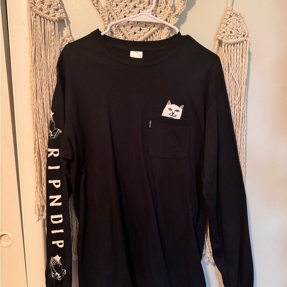 Ripndip Black Long Sleeve with Cat Pocket Design